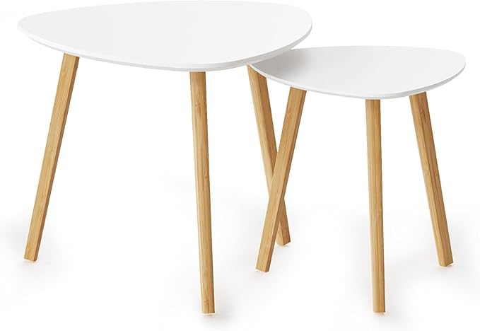 BAMEOS Bamboo Nesting Triangle End Table, Balcony in White by BAMEOS