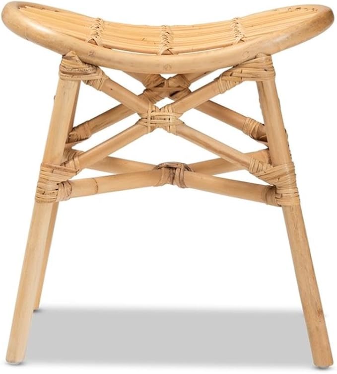 Baxton Studio Elgon Modern Bohemian Natural Brown Rattan Footstool - Image 9