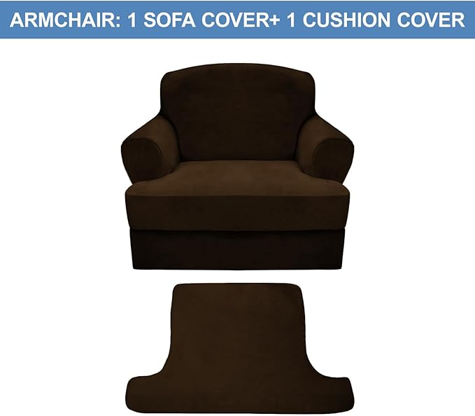 CUCRAF T Cushion Sofa Cover 2 Piece Armchair Slipcovers, Soft Thick Velvet - Image 5