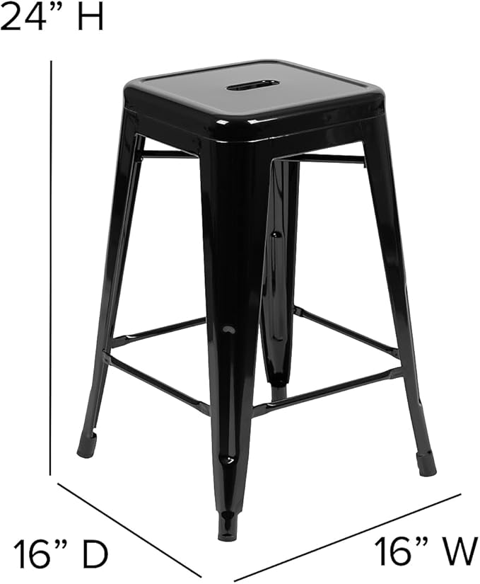 Flash Furniture Lily 24" High Metal Counter-Height, Indoor Bar Stool in Black - Image 3