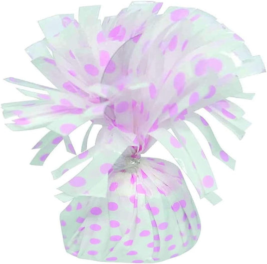 PMU Polka Dot Kisses Balloon Weights - Decorative Balloon Weight for Christmas, Thanksgiving, Birthday, Party Favors, Wedding & Baby Shower - 6oz. White With Light Pink, Pkg/1