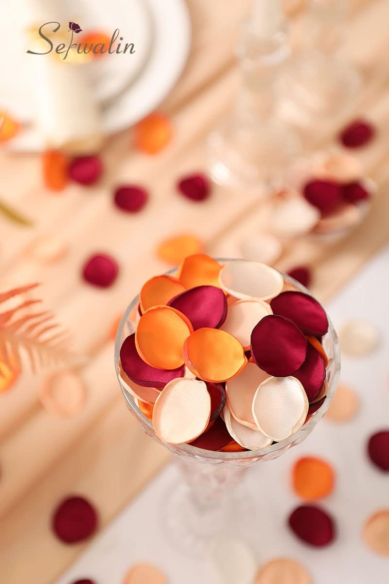 Serwalin 500Pcs Silk Rose Petals Flower Petals for Weddings Burgundy Gold White Petals Fake Orange Petals for Aisle Flower Girl Basket Bridal Shower Table Decor (4 Color Mixes)