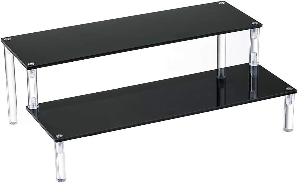 BYCY Acrylic Black 2-Tier Riser Display Shelf for Figures, Desserts Holder, Collections Organizer and Cosmetic Items Shelf (2 Tier 12" X 6.9" X 4.25")…