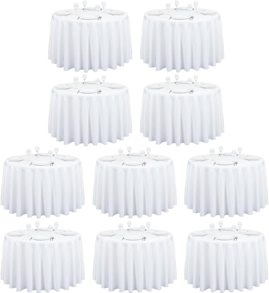 LTC LINENS 10 Pack 108 Inch Round Tablecloths White - Bulk for 48 Inch Round Table Floor Length - Wrinkle Resistant Polyester Fabric Cloth for Wedding