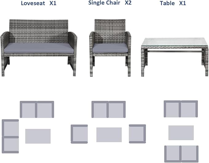 Tangkula 4 Pieces Patio Wicker Conversation Furniture Set, Patiojoy Sofa & - Image 7