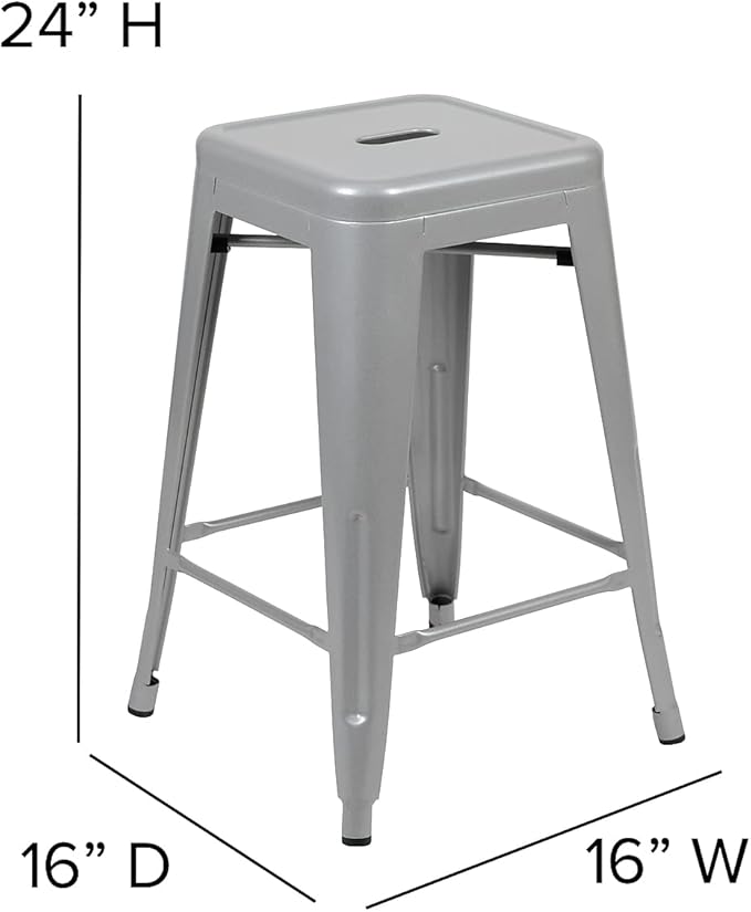 Flash Furniture Lily 24" High Metal Counter-Height, Indoor Bar Stool in Silver - Image 3