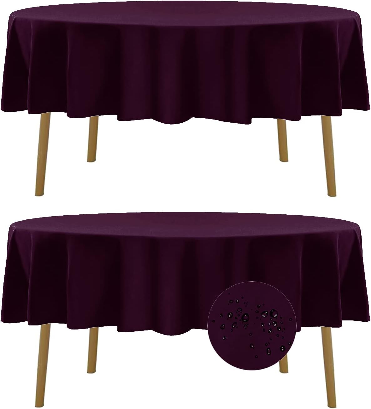 Fokitut 2 Pack Waterproof Round Tablecloth, 90 Inch, Stain Resistant and Wrinkle Polyester Table Cloth, Fabric Table Cover for Kitchen Dining, Wedding, Party, Holiday Dinner-Eggplant