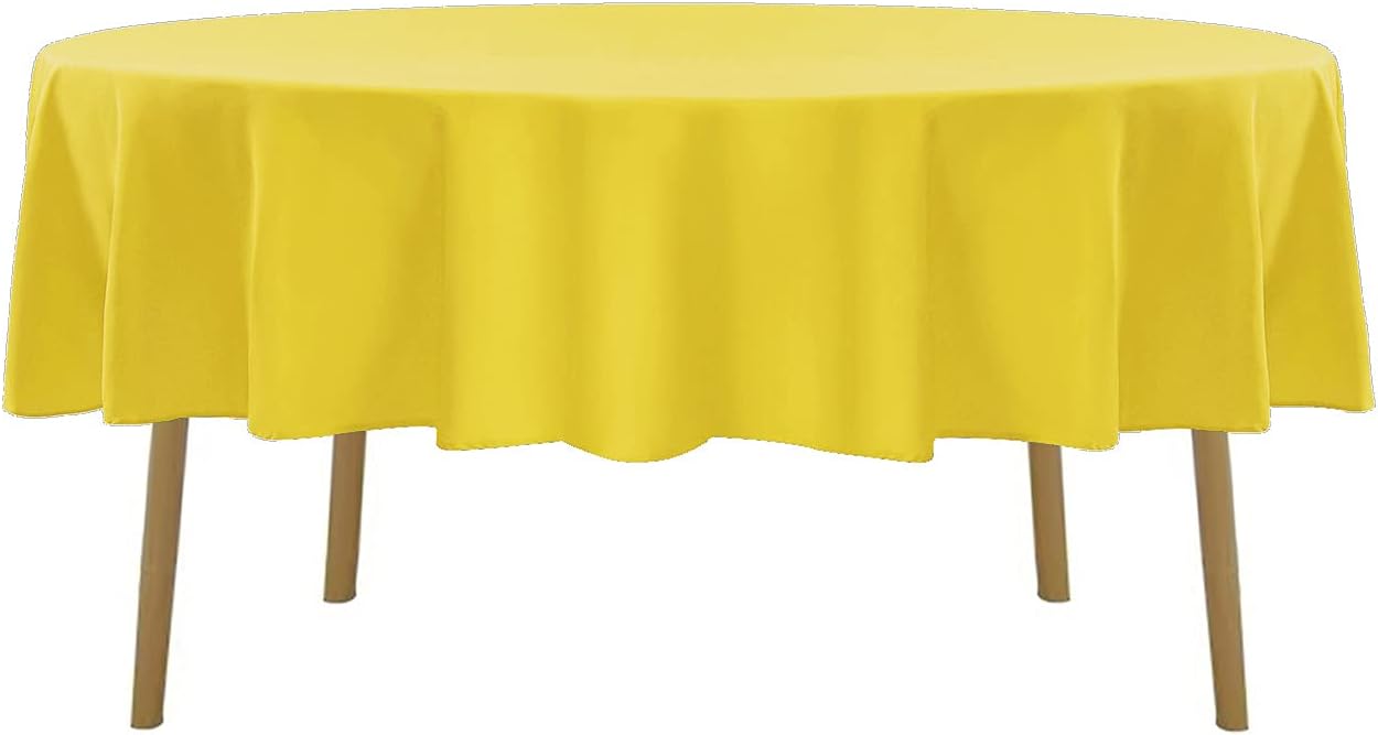 90 inch Round Tablecloth Washable Polyester Table Cloth Decorative Table Cover for Wedding Party Dining Banquet（90 inch, Yellow）