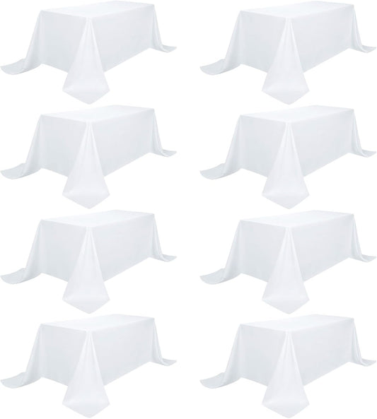 8 Pack White Table Cloth 90 x 156 Inch Rectangular Tablecloths for 8 Foot Rectangle Tables, Wrinkle Resistant White Tablecloth Washable Polyester Fabric Table Covers for Party Wedding Banquet