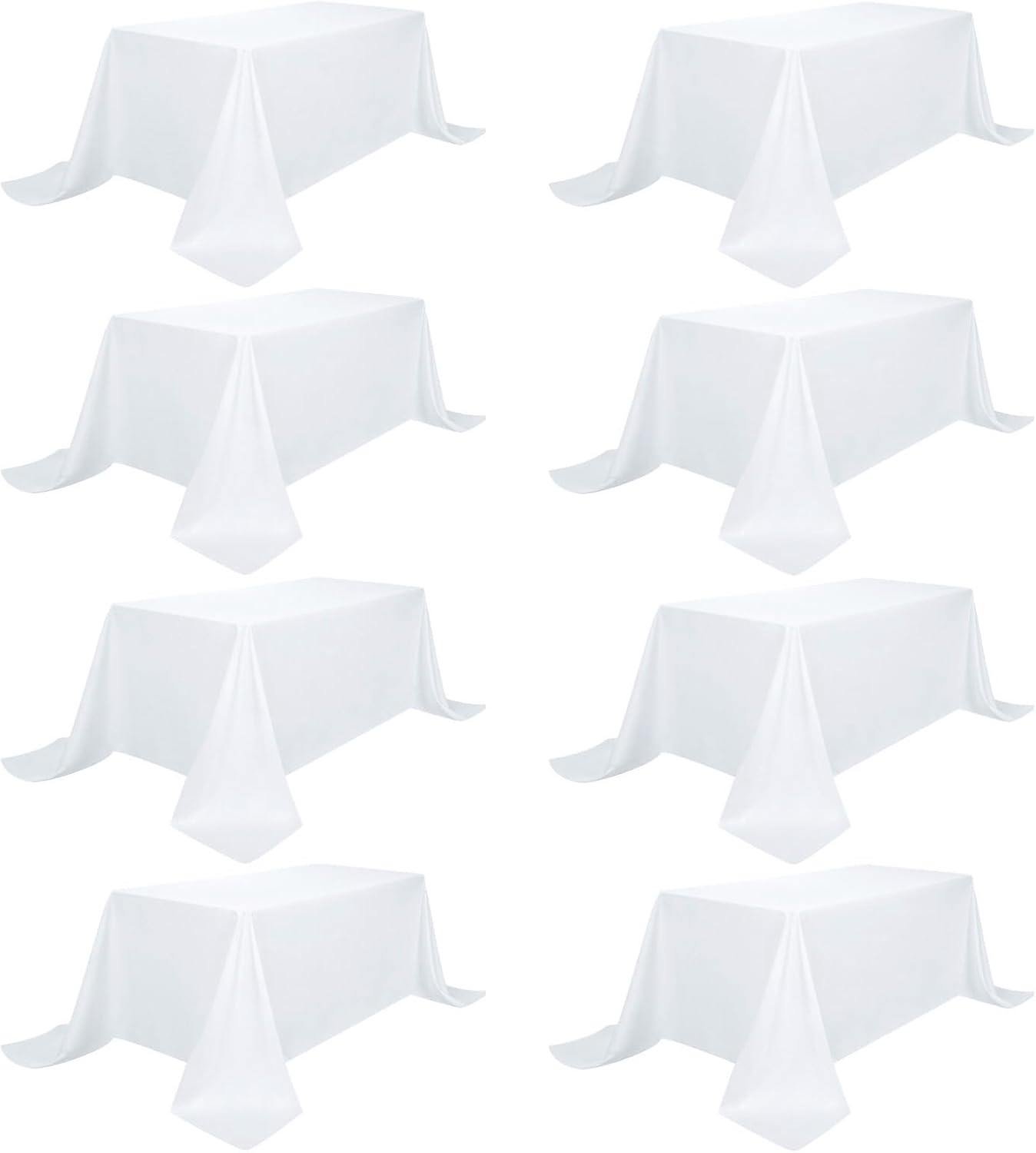 8 Pack White Table Cloth 90 x 132 Inch Rectangular Tablecloths for 6 Foot Rectangle Tables, Wrinkle Resistant White Tablecloth Washable Polyester Fabric Table Covers for Party Wedding Banquet