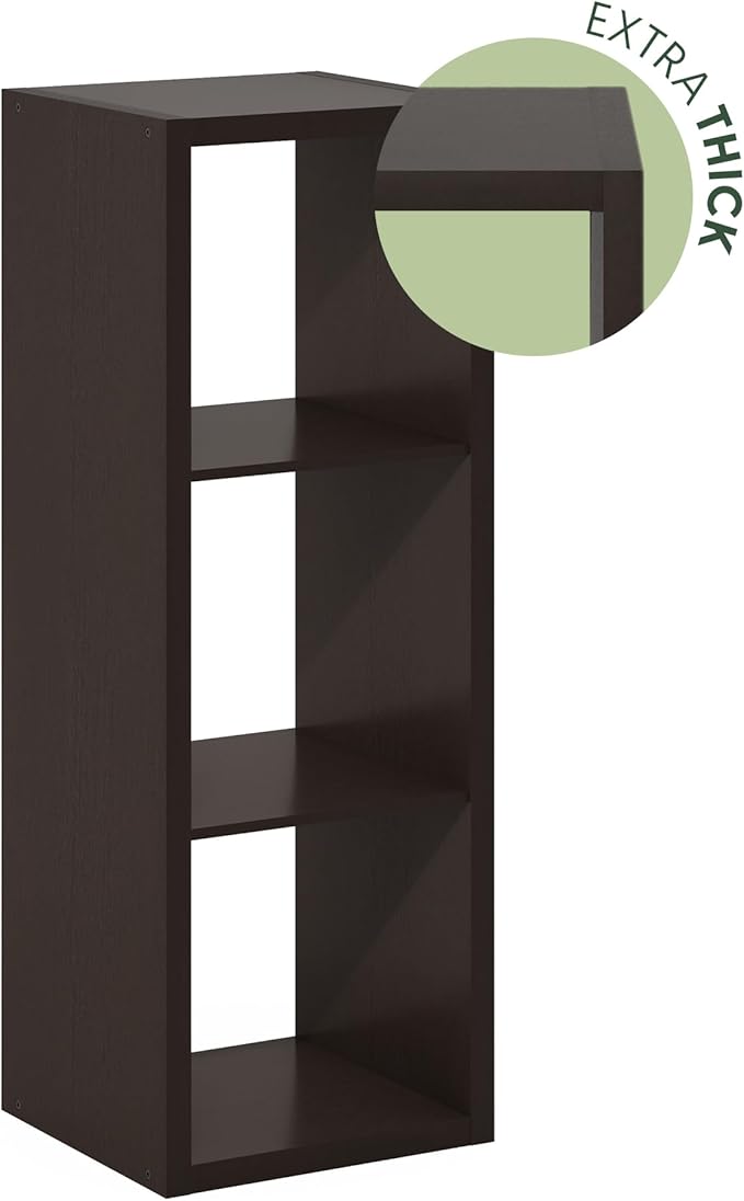Furinno Cubicle Book Shelf, 3-Cube Bookshelf, Extra Thick Frame Horizontally & - Image 9