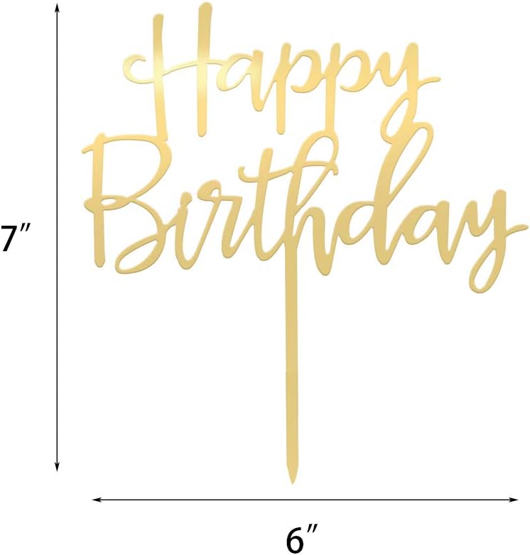 Happy Birthday Cake Topper, Mirrored Gold Acrylic Versatile Cake Topper for Birthday Party Decoration Ideas, Perfect Keepsake for your family and friends