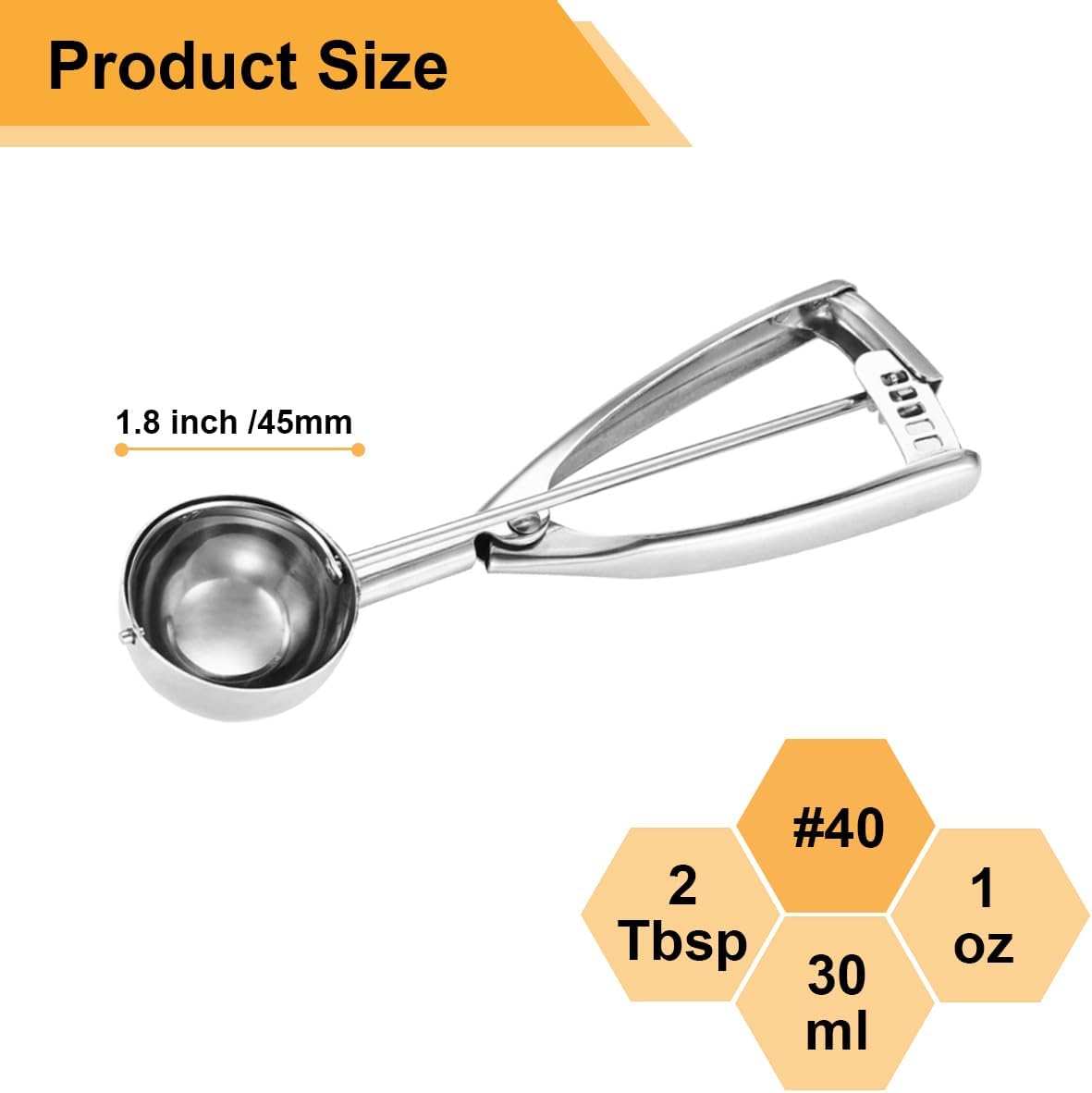 2 Tablespoon Cookie Scoop, Size #40/2 Tbsp Cookie Scoops for Baking, Cookie Dough Scoop, Selected 18/8 Stainless Steel, for Making Cookie, Cupcake, Muffin, Ice Cream, Meatball