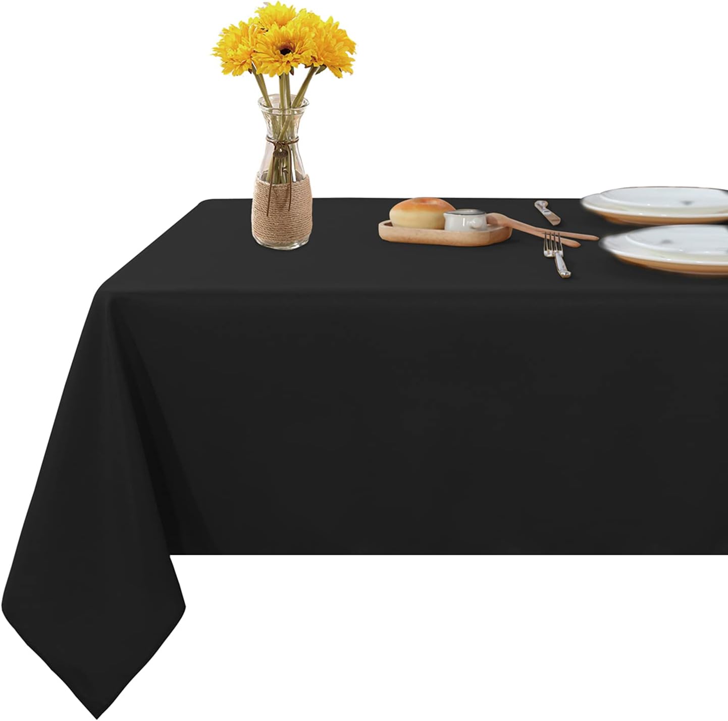 Fitable Rectangle Tablecloth Stain and Wrinkle Resistant Washable Polyester Table Cloth for Buffet Parties and Camping (70x108 inch, Black)