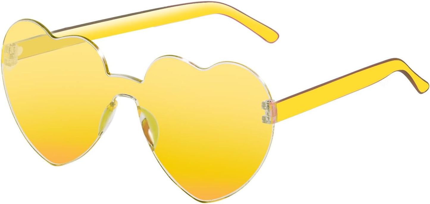 12 Pairs Heart Shaped Sunglasses for Women Colorful Glasses Fun Trendy Transparent Heart Sunglasses Party Favor (1 Pair-Transparent Yellow)