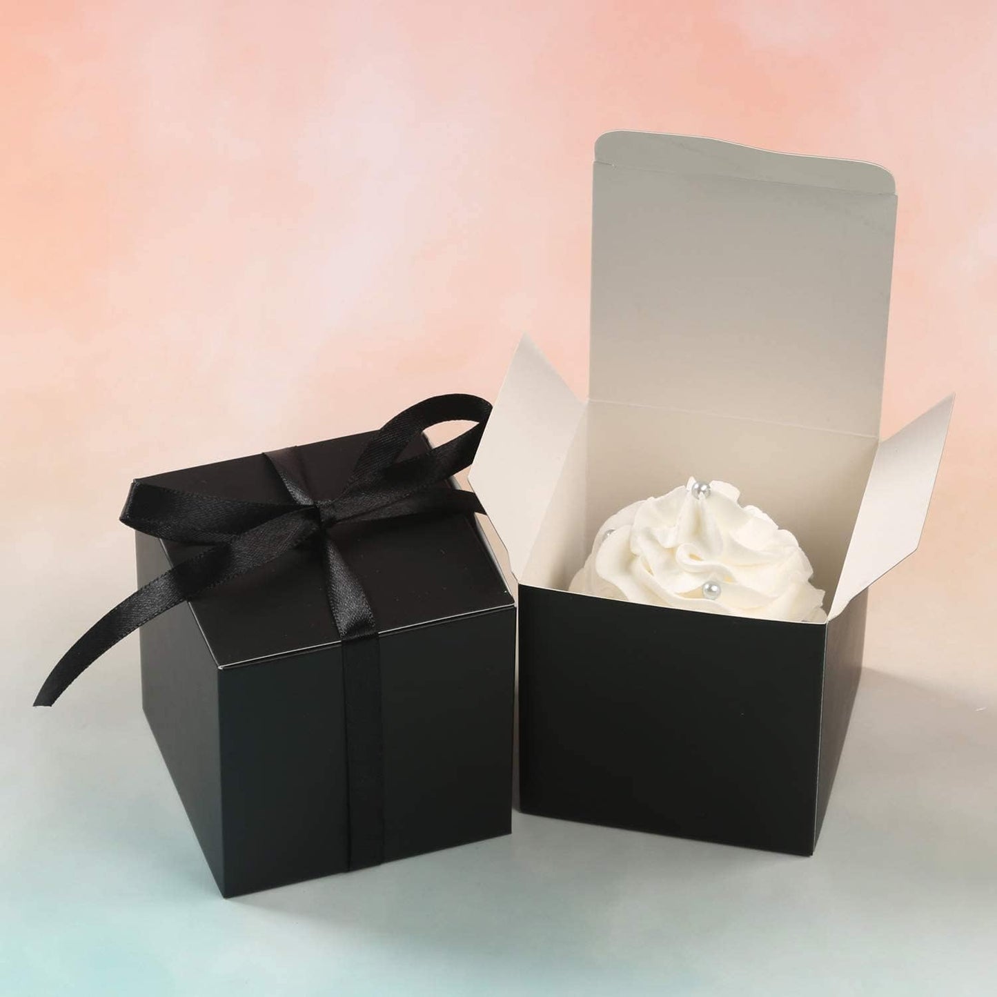 COTOPHER 25pcs Wedding Favor Boxes, Paper Gift Boxes 3x3x3 Inches Small Gift Boxes with Ribbons for Gifts, Crafting, Cupcake, Candy, Bridesmaid Proposal Boxes