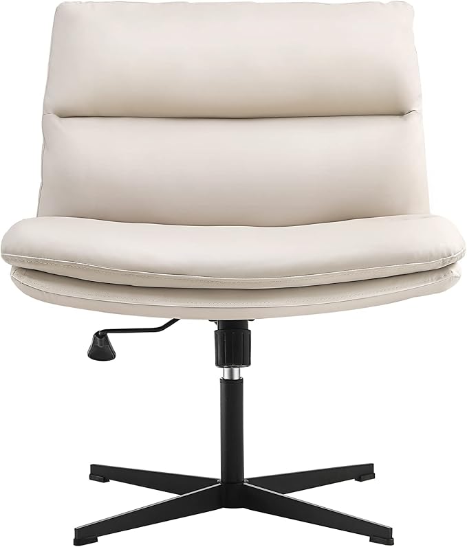 EMIAH Armless Office Desk Chair No Wheels PU-Padded Vanity Mid-Back Ergonomic by EMIAH