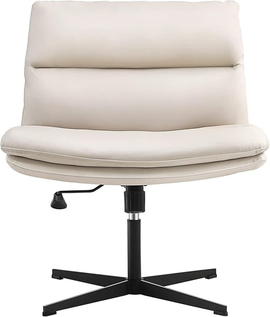 EMIAH Armless Office Desk Chair No Wheels PU-Padded Vanity Mid-Back Ergonomic by EMIAH