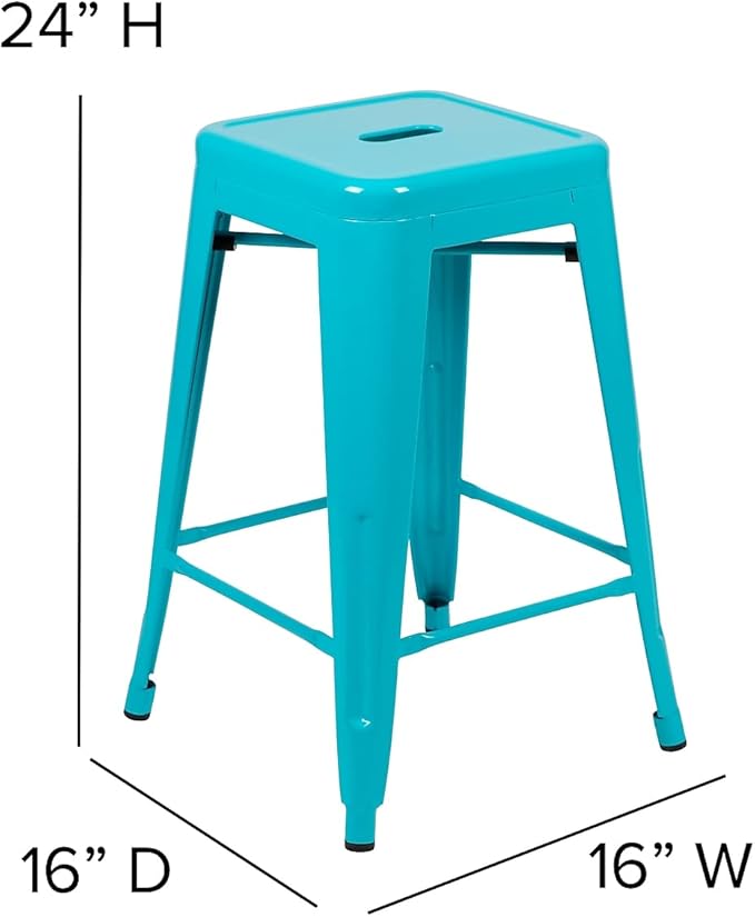 Flash Furniture Lily 24" High Metal Counter-Height, Indoor Bar Stool in Teal - Image 3