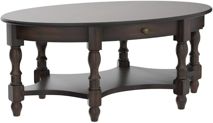 LEEMTORIG Oval Coffee Table for Living Room, 2-Tier Solid Wood Table - Image 5