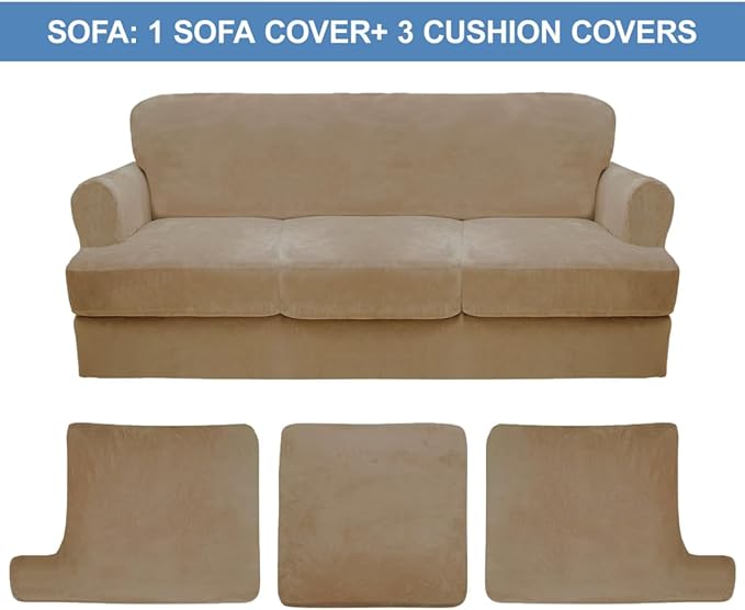 CUCRAF T Cushion Sofa Cover 4 Piece Slipcovers, Soft Thick Velvet Couch Cover - Image 5