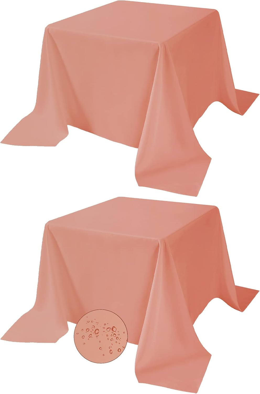Fokitut 2 Pack Waterproof Square Tablecloth, 90x90 Inch, Stain Resistant and Wrinkle Polyester Table Cloth, Fabric Table Cover for Kitchen Dining, Wedding, Party, Holiday Dinner-Dusty Pink