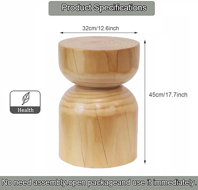 Solid Wood Stool & Sofa Side Table, Rustic Hourglass Wabi-Sabi Accent Coffee - Image 2