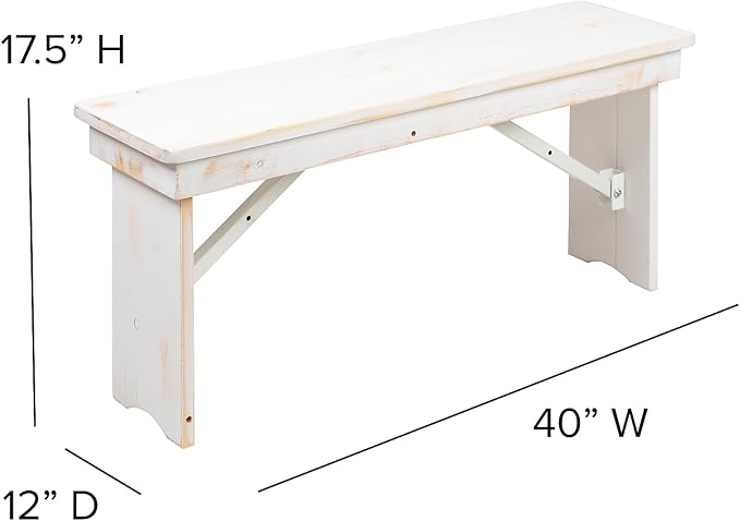 Flash Furniture HERCULES Series 40" x 12" Antique Rustic White Solid Pine - Image 3