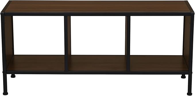 Household Essentials Jamestown Square Cubby TV Stand in Walnut Wood Grain - Image 4