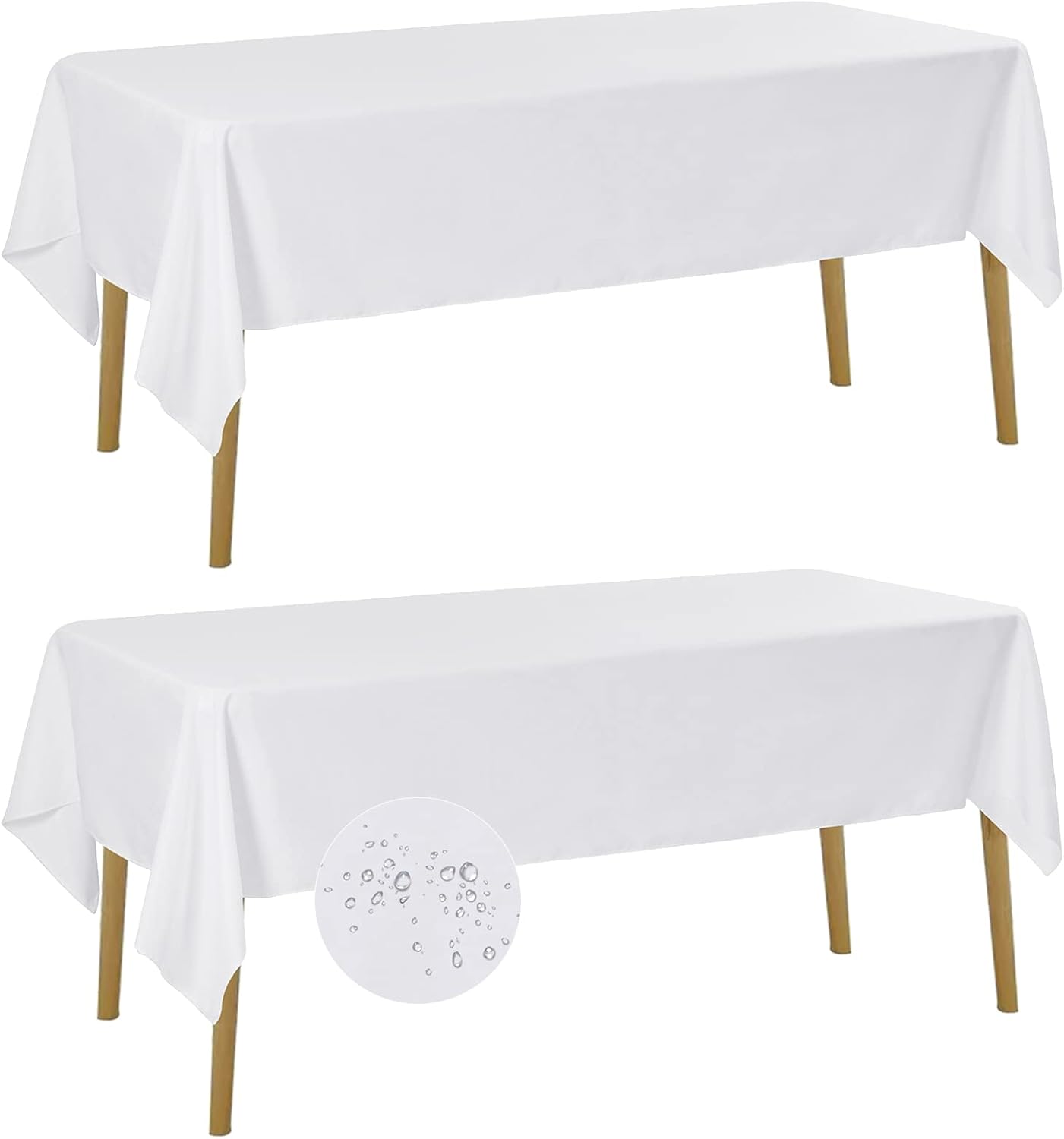 Fokitut 2 Pack Waterproof Rectangle Tablecloth, 60x102 Inch, Stain Resistant and Wrinkle Polyester Table Cloth, Fabric Table Cover for Kitchen Dining, Wedding, Party, Holiday Dinner-White
