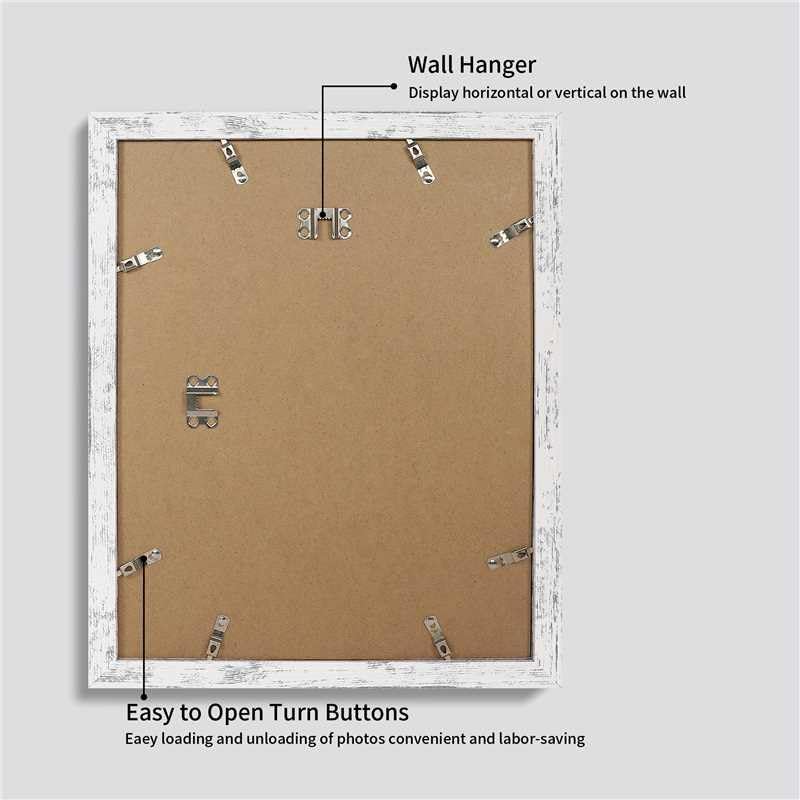 11x14 Picture Frame Set of 4 with Tempered Glass, Distressed White Frame Display 8x10 Picture with Mat or 11 x 14 Without Mat, Wood Rustic Photo Frames for Horizontal or Vertical Wall Mounting