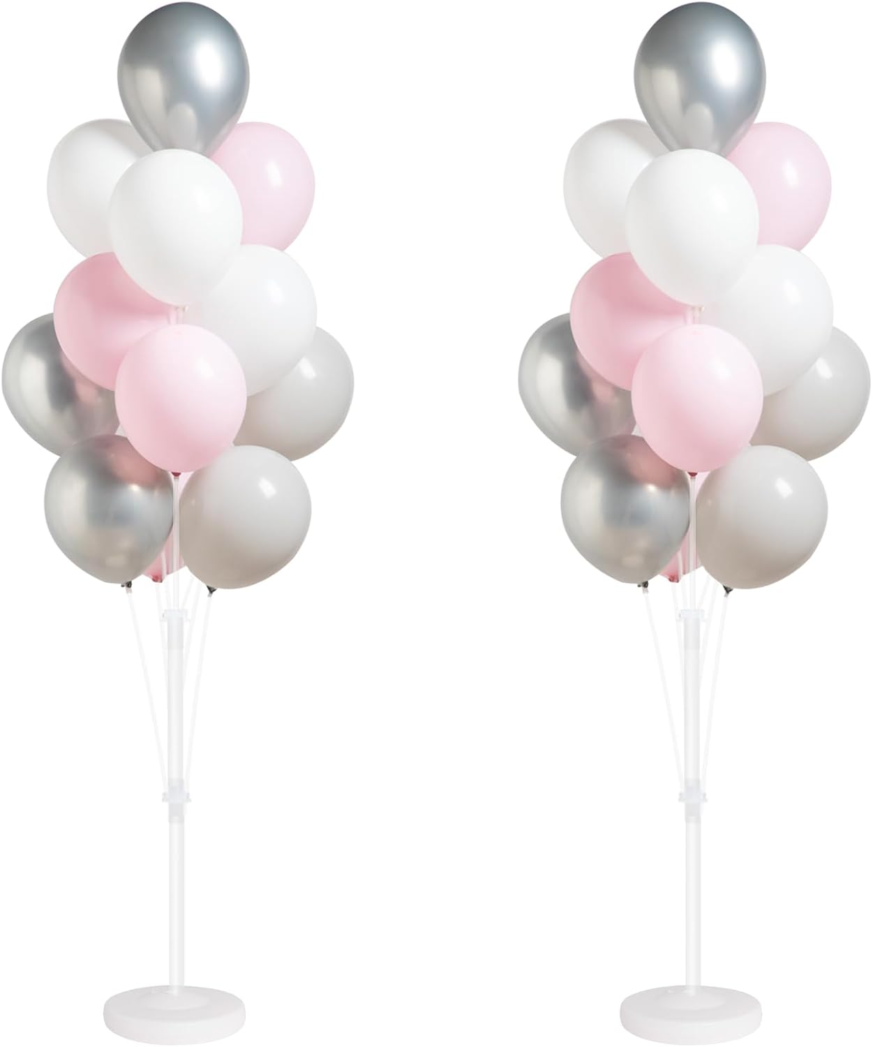 2 Set Balloon Stand Kit with Silver Pink White Balloons, Base&Pole, Balloon Column Kit for Floor or Table Backdrop Decoration for Princess Party Weddin,Girl Baby Shower Birthday Graduation Decorations