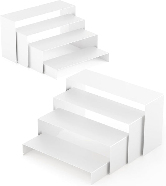 Black Matte Metal Display Stand,8 Pcs 2 Set Display Risers, Metal Rectangular Display Shelf for Showcase, Dessert, Toys, Perfume (8Pcs-Black, L7''x8''x9'')