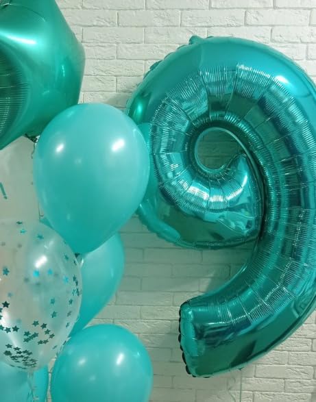 40 Inch Big Teal Blue 9 Balloon Number, Jumbo Giant Happy 9th 19 29 39 49 99 Birthday Party Decorations, Teal Blue Large Nine Mylar Foil Anniversary Birthday Party Engagement Decorations