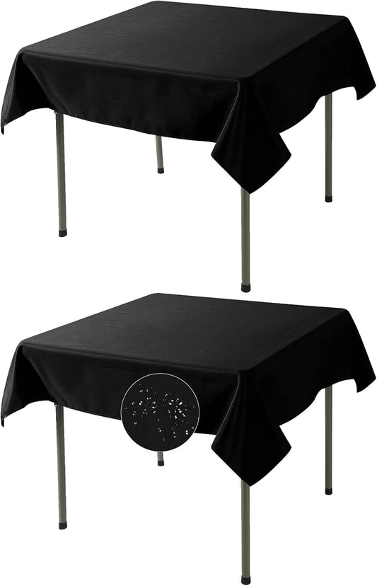 Fokitut 2 Pack Waterproof Square Tablecloth, 52x52 Inch, Stain Resistant and Wrinkle Polyester Table Cloth, Fabric Table Cover for Kitchen Dining, Wedding, Party, Holiday Dinner-Black