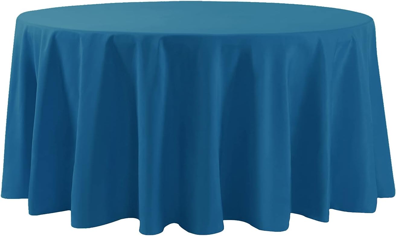 120 inch Round Tablecloth Washable Polyester Table Cloth Decorative Table Cover for Wedding Party Dining Banquet（120 inch, Mediterranean Blue）