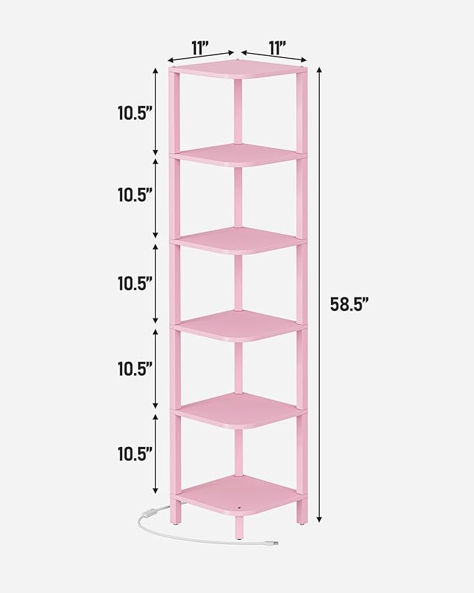 TUTOTAK Corner Shelf with LED Light, 6-Tier Corner Bookshelf - Image 2