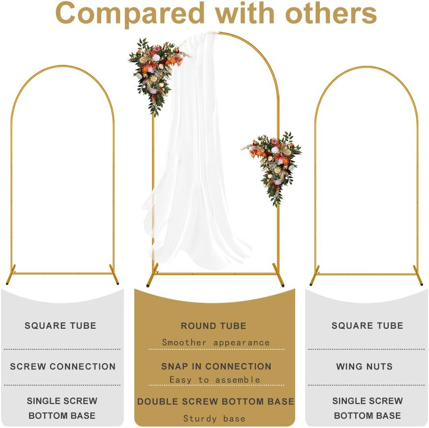 7.2FT Arch Backdrop Stand, Easy Assembly Backdrop Arch, Gold Wedding Arch Stand, Balloon Arch Stand for Photo Backdrop