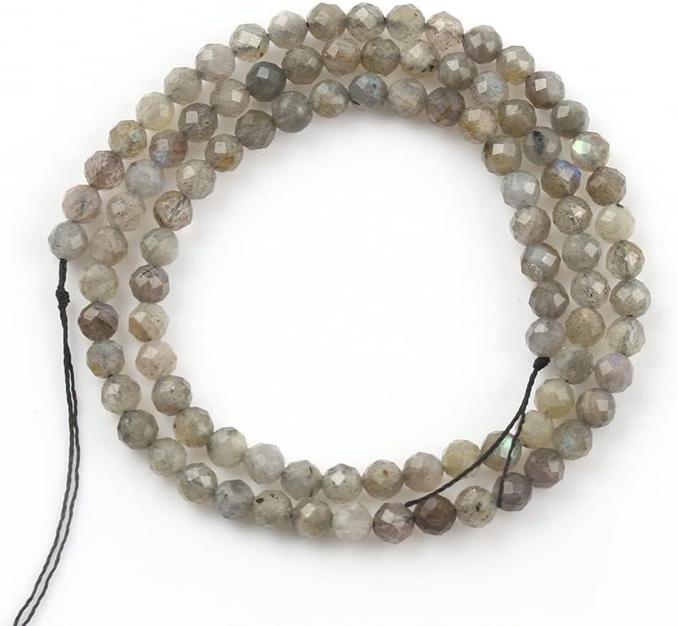 Song Xi 180pcs 2mm Natural Gray Labradorite Gemstone Beads Faceted Round Loose Stone Beads for Jewelry Making