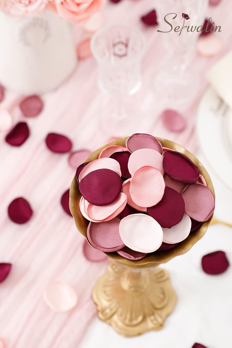 Serwalin 500pcs Silk Rose Petals Artificial Flowers Petals for Weddings Proposal Burgundy Pink Petals Fake Rose Petals for Wedding Flower Girl Basket Bridal Shower (4 Color Mixes)