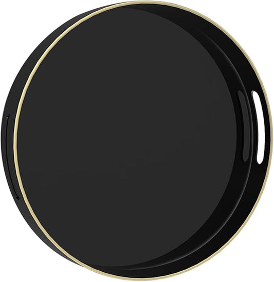 MAONAME Black Decorative Tray for Coffee Table, Modern Round Serving Tray by MAONAME