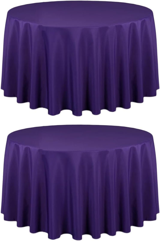 LTC LINENS 2 Pack 108 Inch Round Tablecloth Purple - Great for 48 Inch Round Table Floor Length - Wrinkle Resistant Polyester Fabric Cloth for Wedding