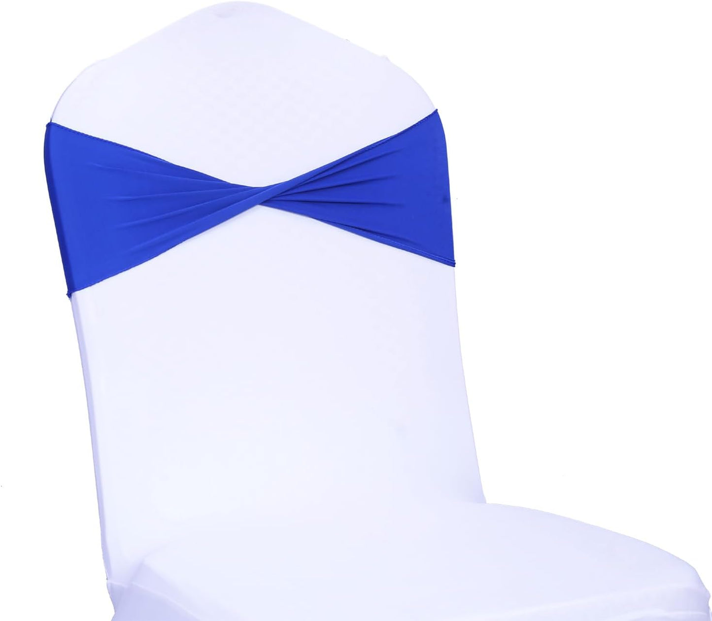 MDS Pack of 10 Spandex Chair Sashes Bows Elastic Stretch Dining Chair Bands Ties Without Slider Buckle Universal fits for Wedding Baby Shower Birthday Party Banquet Event Decoration - Royal Blue