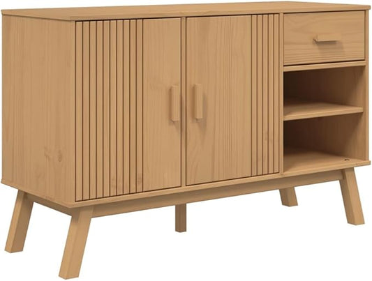 Scandinavian Solid Pine Sideboard, Mid-Century Modern Buffet Cabinet by Unknown