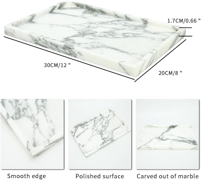 Real Luxurious Natural Marble Vanity Tray Genuine Marble Storage Tray - Image 2