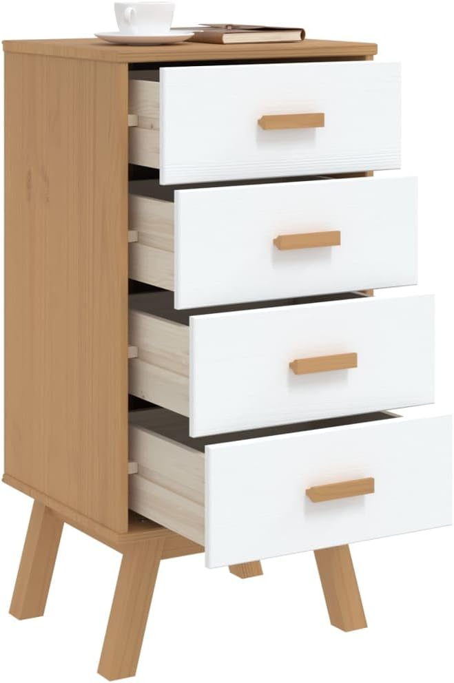 Scandinavian Style Bedside Cabinet in White and Brown - Image 5