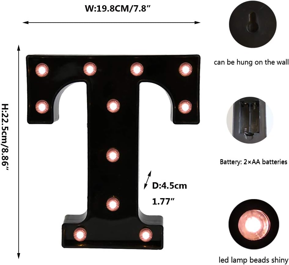 OYCBUZO Light Up Black Alphabet Marquee Letters Sign LED Marquee Number Lights Sign for Night Light Home Bar Christmas Lamp Birthday Party Wedding Decoration T