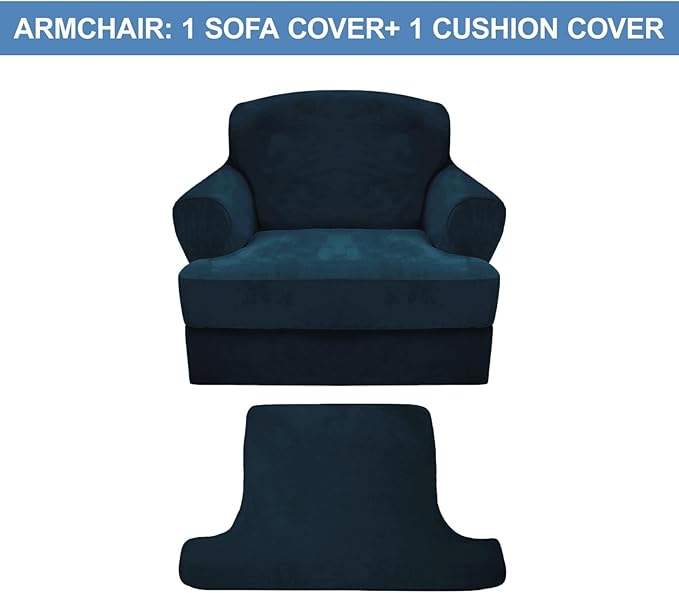 CUCRAF T Cushion Sofa Cover 2 Piece Armchair Slipcovers, Soft Thick Velvet - Image 5