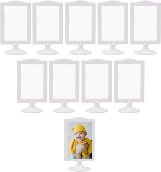 NahNah Double Sided Standing Picture Frames - (White, 10 Count) 4x6 Inch, Plastic Pedestal Photo Frame with Inserts and Base - 2 Sided Tabletop Vertical Display Frame for Wedding Table Bridal