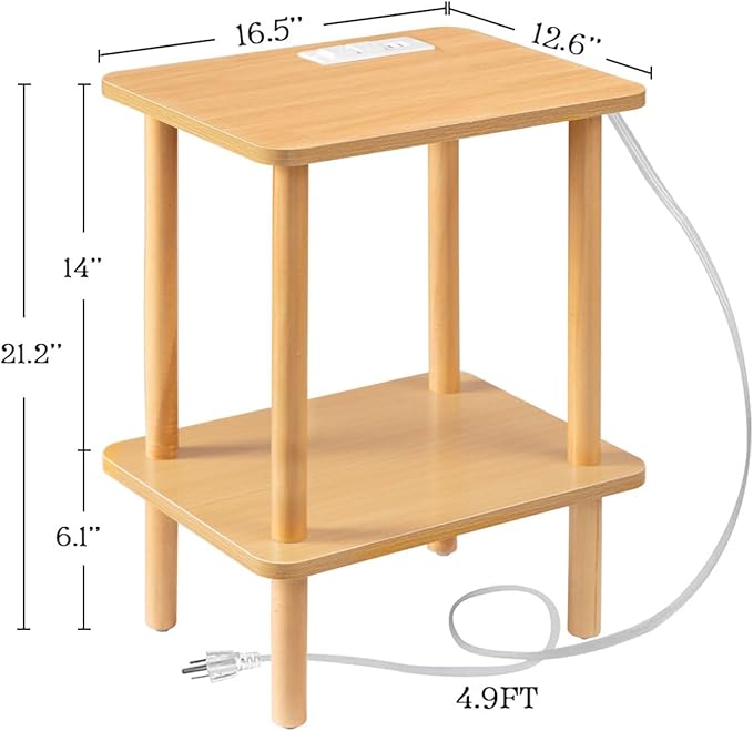 FORAOFUR End Table with Charging Station, Small Tables - Image 3